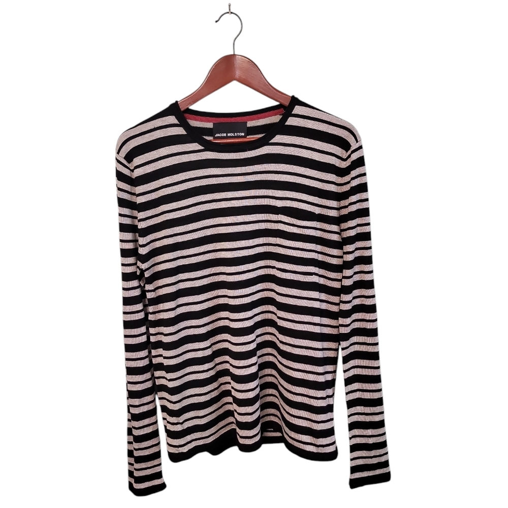 Jacob Holston Mens Stripe Cashmere Silk Blend Designer Sweater Size Medium‎